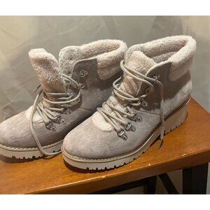Womens Sonoma Taupe Faux Suede & Sherpa Lace-Up Winter Boots Wedge Sole Size 10M